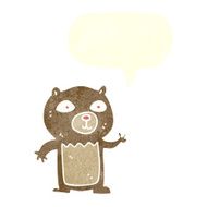 cartoon waving teddy bear with speech bubble N17