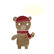 cartoon waving teddy bear with speech bubble N18