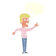 cartoon happy boy waving with speech bubble N19