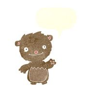 cartoon waving teddy bear with speech bubble N19