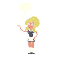 cartoon pretty waitress with speech bubble N9