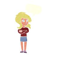 cartoon woman with folded arms speech bubble N28