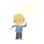 cartoon man giving peace sign with speech bubble N56