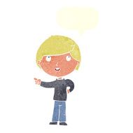 cartoon boy pointing with speech bubble N29