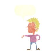 cartoon man making camp gesture with speech bubble N28