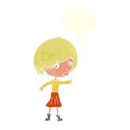 cartoon woman raising eyebrow with speech bubble N19