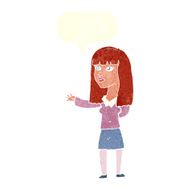 cartoon woman gesturing to show something with speech bubble N19