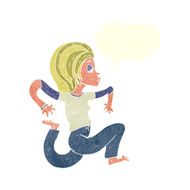 cartoon woman running with speech bubble N10