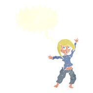 cartoon frightened woman with speech bubble N29