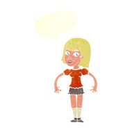 cartoon woman shrugging shoulders with speech bubble N456