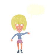 cartoon woman waving away with speech bubble N9