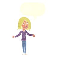 cartoon woman shrugging shoulders with speech bubble N457