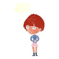 cartoon nervous woman with speech bubble N30