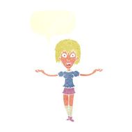 cartoon woman shrugging shoulders with speech bubble N458