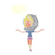 cartoon woman wearing space helmet with speech bubble N19