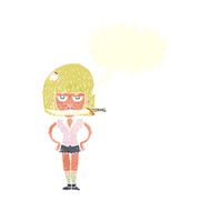 cartoon woman with knife between teeth speech bubble N34