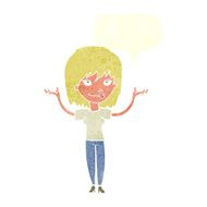 cartoon woman shrugging with speech bubble N56