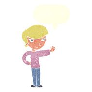 cartoon woman waving with speech bubble N313
