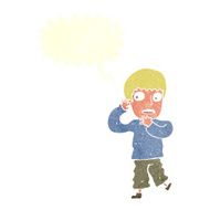 cartoon frightened boy with speech bubble N18