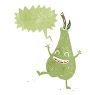 cartoon happy dancing pear with speech bubble N9