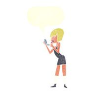 cartoon woman applying lipstick with speech bubble N9