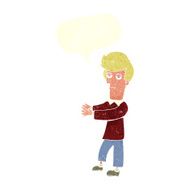 cartoon bored man showing the way with speech bubble N10