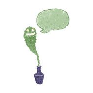cartoon spooky ghost in bottle with speech bubble N10