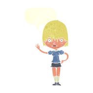 cartoon waving woman with speech bubble N138