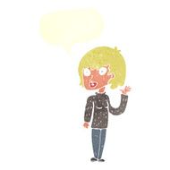 cartoon waving woman with speech bubble N140