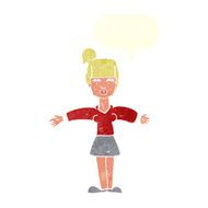 cartoon woman shrugging shoulders with speech bubble N460