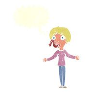 cartoon woman telling lies with speech bubble N10