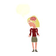 cartoon clever woman shrugging shoulders with speech bubble N10