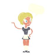 cartoon woman in maid costume with speech bubble N10