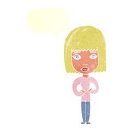 cartoon woman indicating self with speech bubble N10