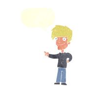 cartoon man pointing with speech bubble N181