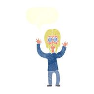 cartoon hippie man waving arms with speech bubble N9