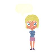 cartoon shy girl with speech bubble N10