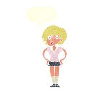 cartoon surprised woman with hands on hips speech bubble N9