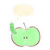 cartoon bug eating apple with speech bubble N20