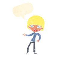 cartoon woman pointing with speech bubble N202