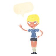 cartoon woman waving with speech bubble N314