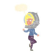 cartoon woman wearing space helmet with speech bubble N20