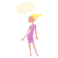 cartoon woman in dress with speech bubble N39