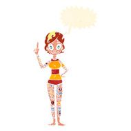 cartoon woman covered in tattoos with speech bubble N9