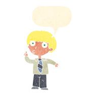 cartoon school boy with question speech bubble N10