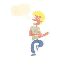 cartoon stressed out man with speech bubble N20
