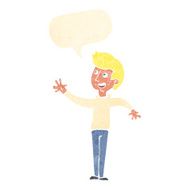 cartoon man waving with speech bubble N29