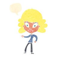 cartoon woman pointing with speech bubble N205