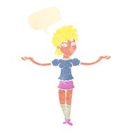 cartoon woman shrugging shoulders with speech bubble N463