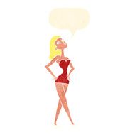 cartoon woman in party dress with speech bubble N10